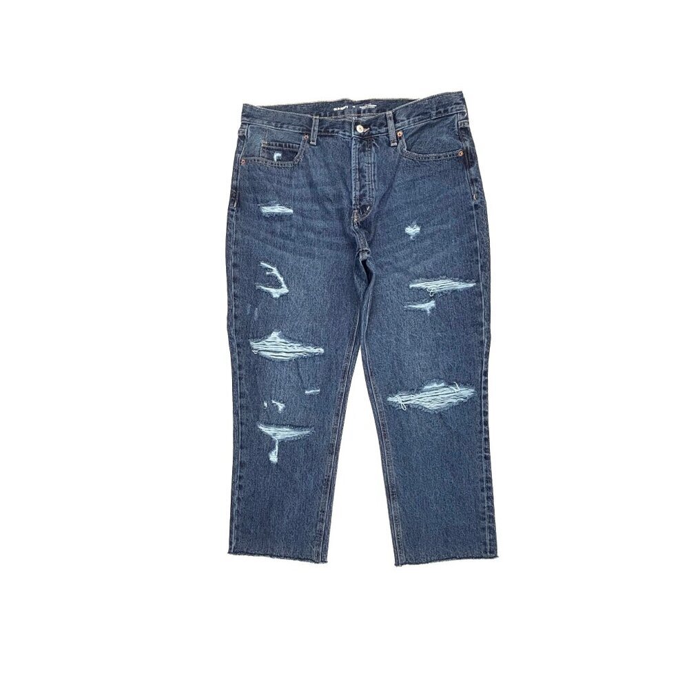 Old Navy high Rise Slouchy Straight Distressed Raw Hem Women's size 14 Blue Jean